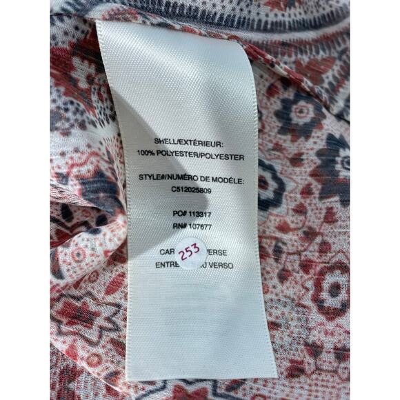 Alice & Olivia Blouse Medium Sheer Red Paisley Floral Tie Neck Preppy Modest - Picture 9 of 9